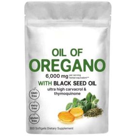 Oil Of Oregano With Black Seed Oil 6000mg Organic Oregano Oil Capsules -Non-GMO, Gluten Free 300 Softgels