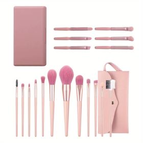 6pcs Pink mini makeup brush with Mirror - Portable eye brush set + 12PCS beginner makeup brush Set - Powder, Settings, eyeshadow, foundation brush