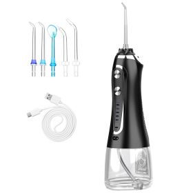 Portable Water Dental Flosser Cordless Rechargeable Dental Oral Irrigator IPX7 Waterproof Teeth Cleaner with 5 Modes 5 Nozzles 10.14oz Detachable Wate (Option: Black)