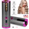 Cordless Hair Curler Automatic Curling Iron Wand Portable USB Rechargeable Ceramic Barrel Hair Curling Tool Fast Heating with 6 Temperature Set Timer