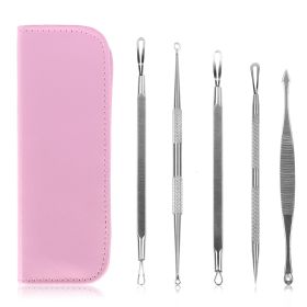 5 Pcs Blackhead Remover Kit Pimple Comedone Extractor Tool Set Stainless Steel Facial Acne Blemish Whitehead Popping Zit Removing for Nose Face Skin C (Option: Pink)