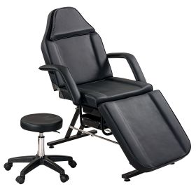 Massage Salon Tattoo Chair with Two Trays Esthetician Bed with Hydraulic Stool;  Multi-Purpose 3-Section Facial Bed Table;  Adjustable Beauty Bar (Color: Black)