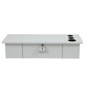 Classic Wall-Mounted Styling Station with Drawer and Tool Holes, Vanity Table, Dressing Table, Equipment for Barber Beauty Spa Salon Shops, Black (Color: White)