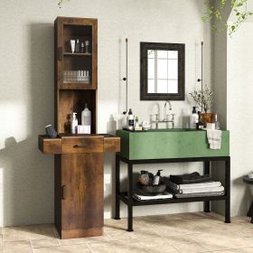 Stand Barber Station, Hair Styling Equipment with Glass Door, 3-Tier Shelf, Drawer, Cabinet, Dryer Tool Holders, Salon Spa Beauty Table Furniture (Color: As Picture)