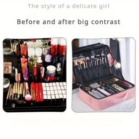 Large Capacity Travel Makeup Bag with Adjustable Dividers - High Quality Oxford Cloth Makeup Storage Box (Color: Pink)